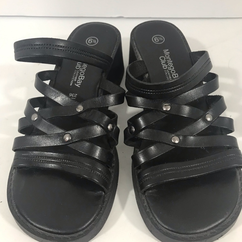 Montego Bay Club Leather Slip On Wedge Sandal 6.5